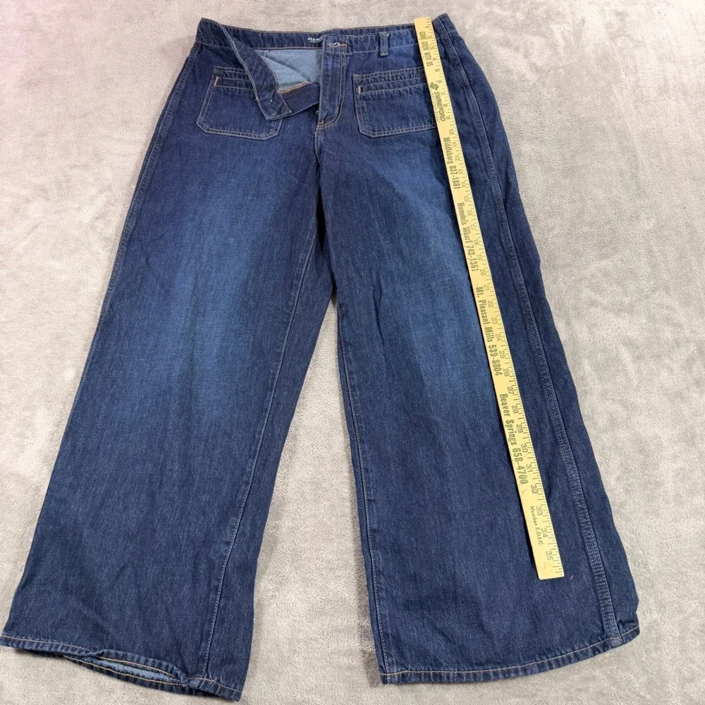 Old Navy Jeans Women 12 Blue High-Rise Baggy Wide Leg Drapey Denim Patch Pocket